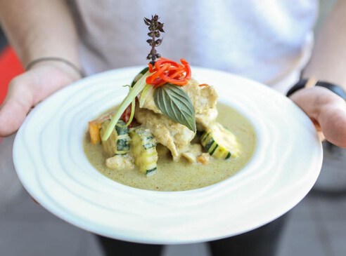 Thai green curry with chicken, basil and kaffir lime.