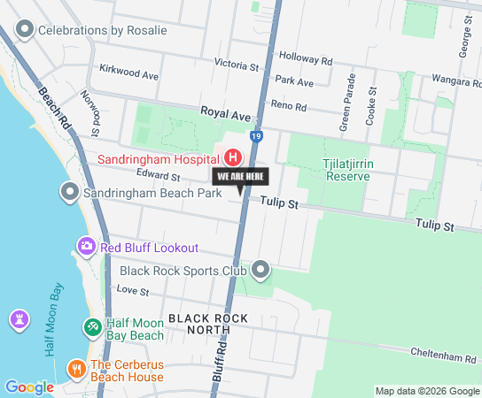Map showing Thai Rani Restaurant at 177 Bluff Rd, Black Rock VIC 3193